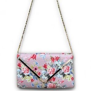ALDO Campagnano Pink Blue Floral Clutch Convertible Gold Accent Chain Purse NEW